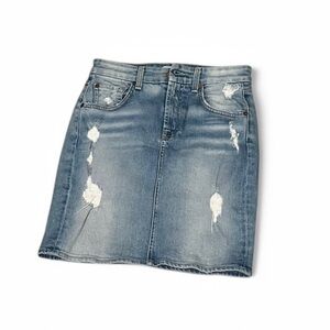 7 For All Mankind Distressed Denim Pencil Jean Skirt, Size 26/2. Blue.